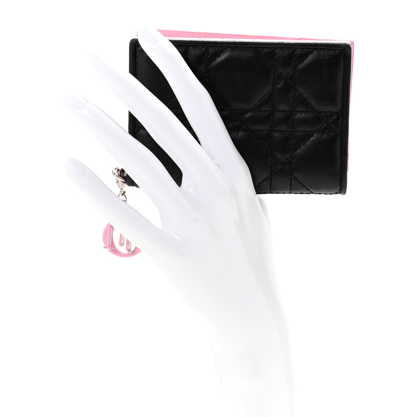 Lambskin Cannage Bi-Color Small Lady Dior Flap Card Holder Black Pink