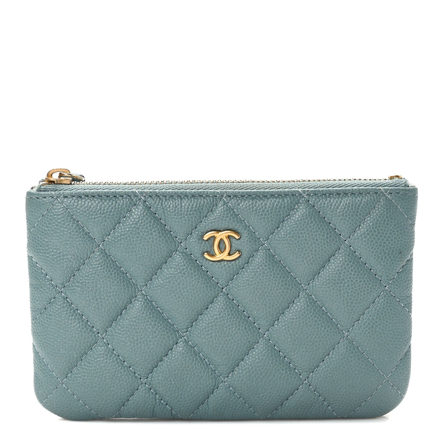 Iridescent Caviar Quilted Small Cosmetic Case Light Blue