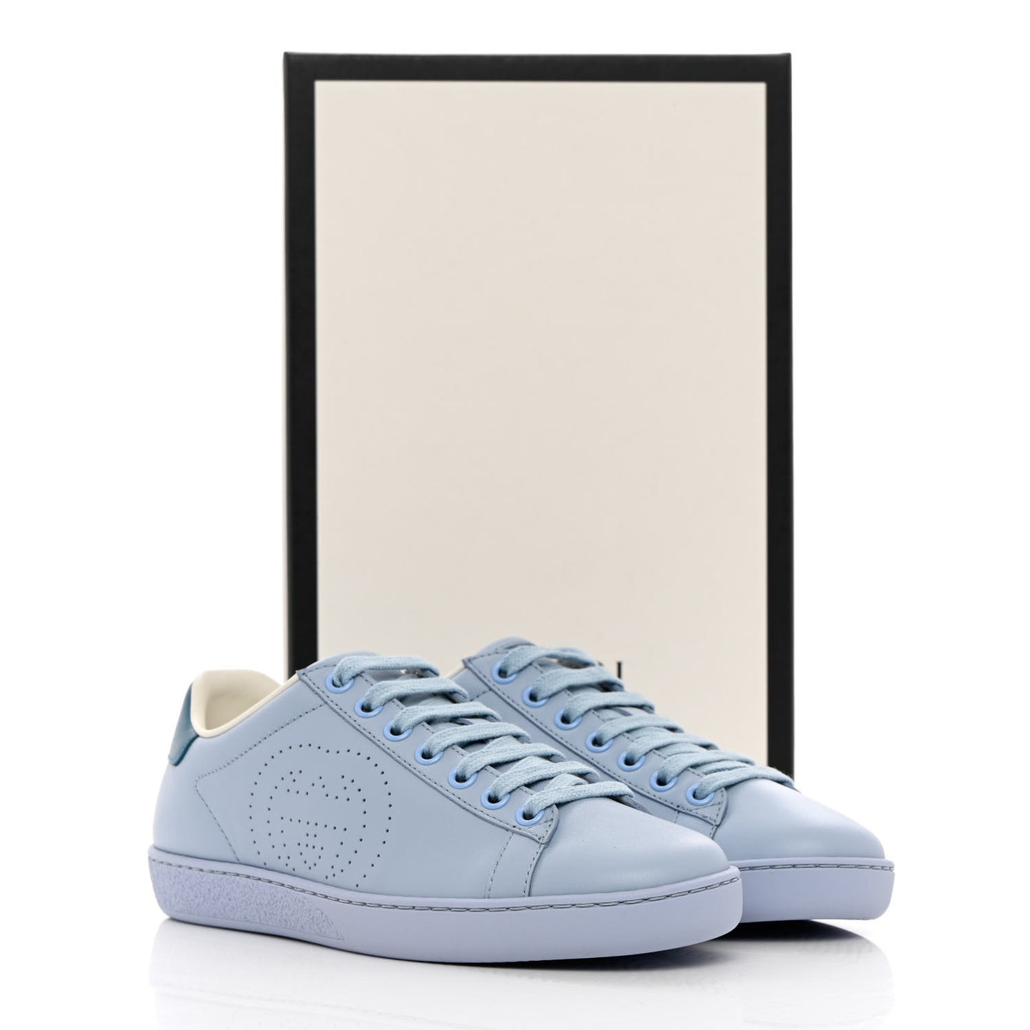 Calfskin Interlocking G Perforated Womens Ace Sneakers 35 Porcelain Light Blue Zaffiro