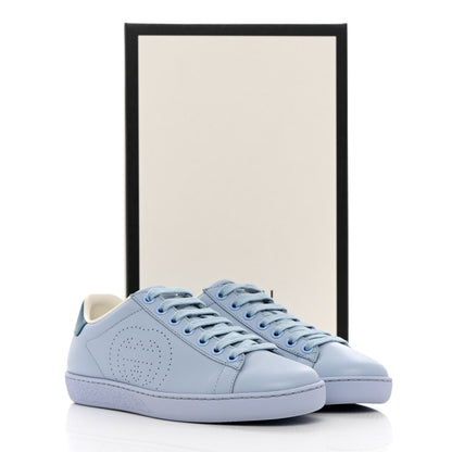 Gucci Calfskin Interlocking G Perforated Womens Ace Sneakers 35 Porcelain Light Blue Zaffiro 9 of 9