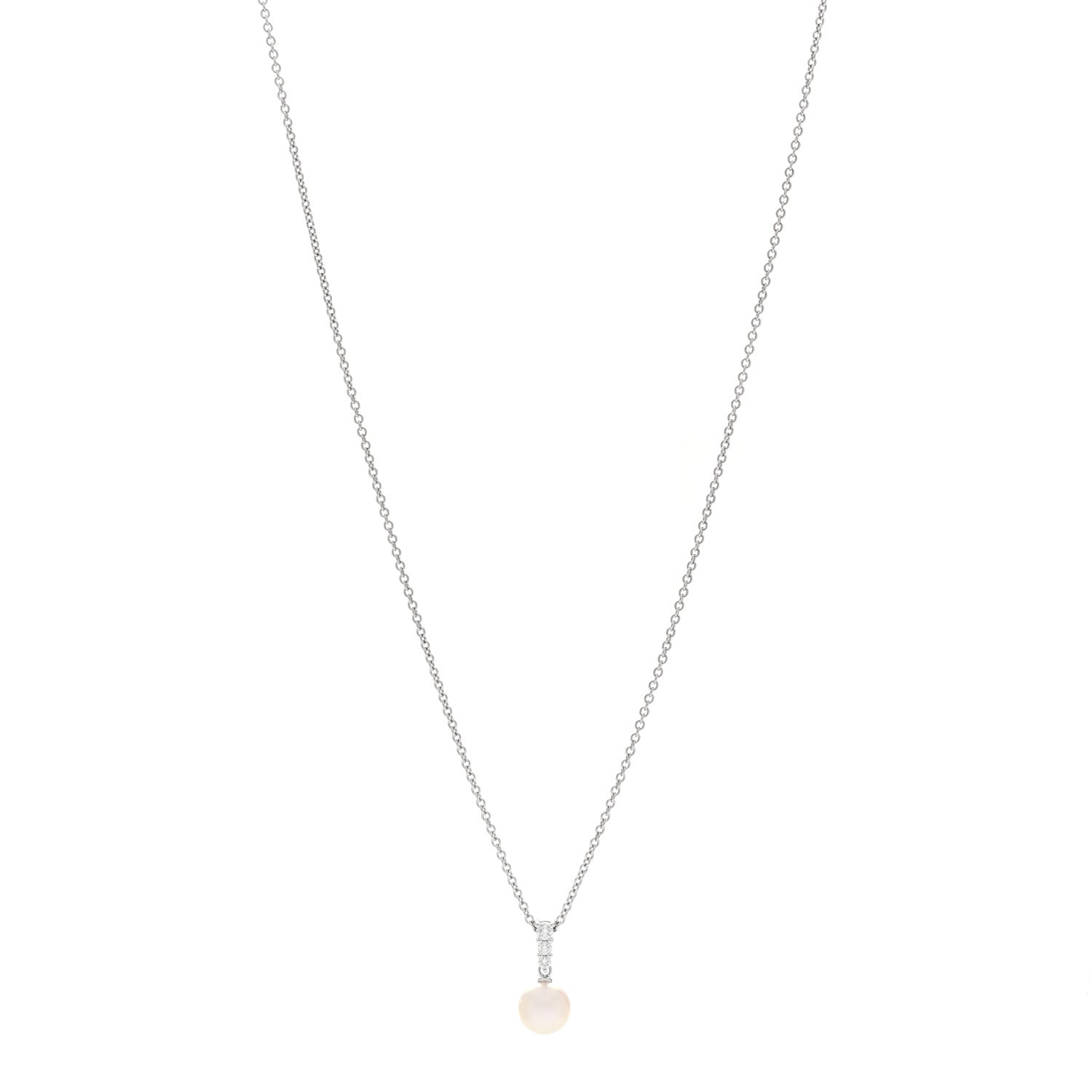 Mikimoto 18K White Gold Diamond Akoya Cultured Pearl 8mm Morning Dew Pendant Necklace 1 of 5