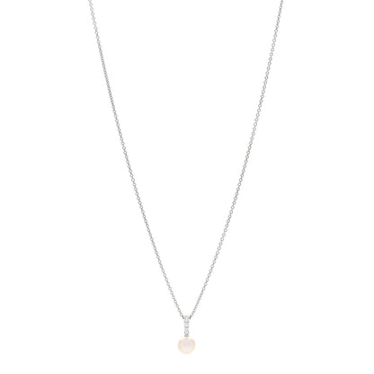 Mikimoto 18K White Gold Diamond Akoya Cultured Pearl 8mm Morning Dew Pendant Necklace 1 of 5