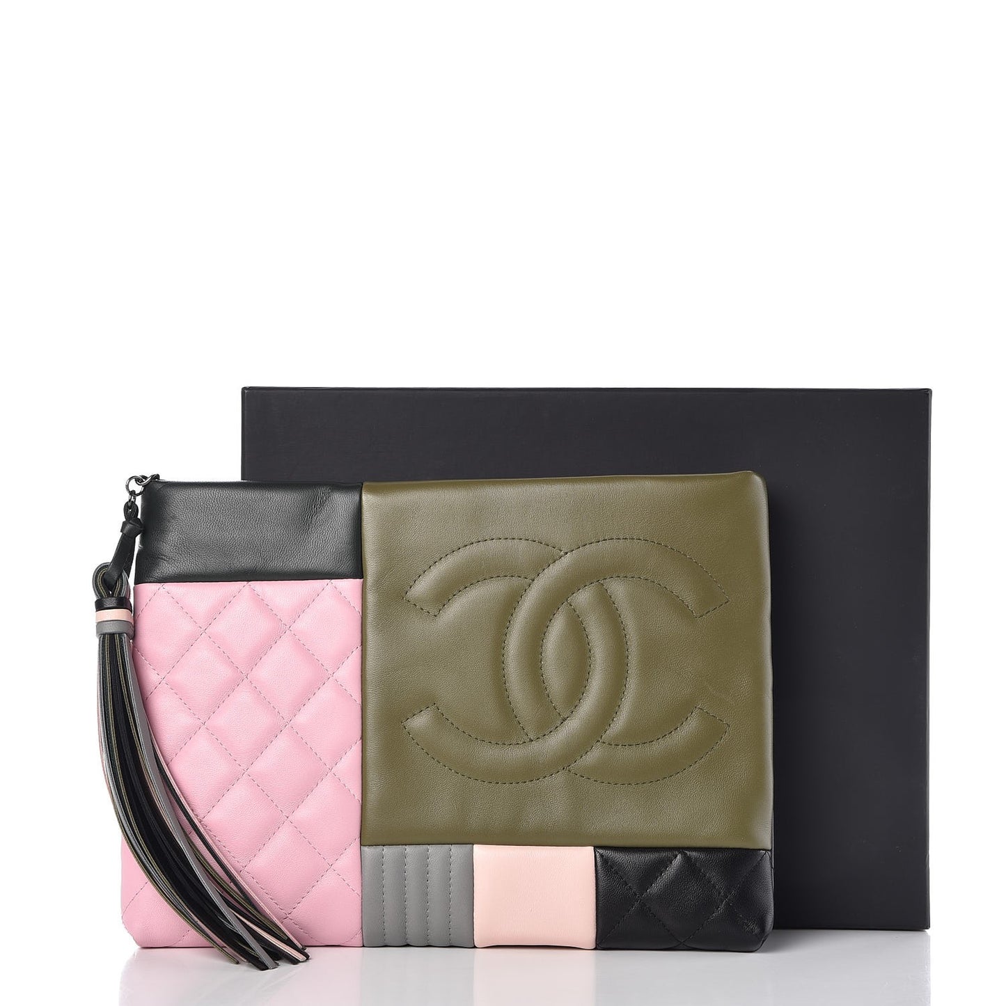 Lambskin Patchwork Medium Cosmetic Case Khaki Pink Green