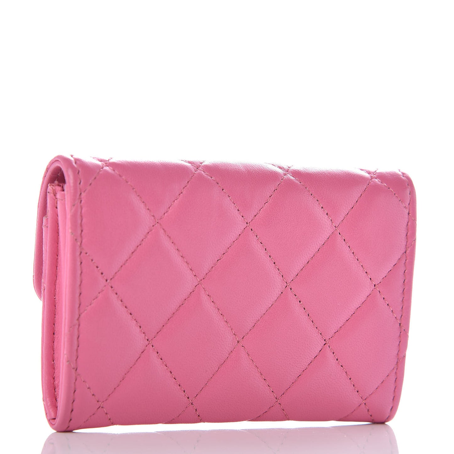 Lambskin Quilted Flap Card Holder Pink