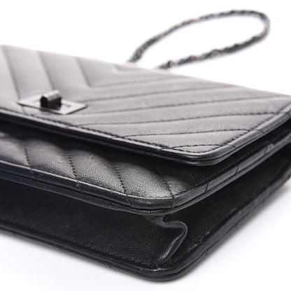 Chanel Sheepskin Chevron Quilted Reissue Wallet On Chain WOC So Black 12 of 13