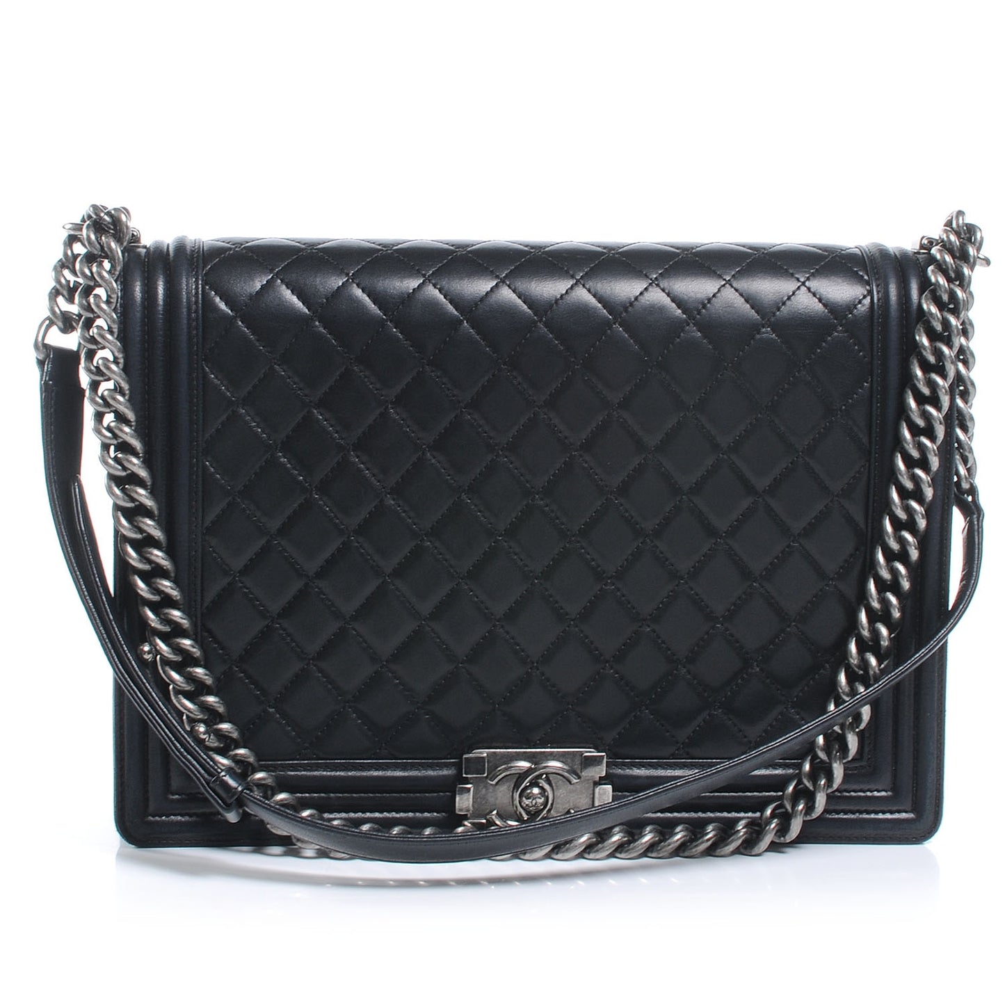 Lambskin Quilted Large Boy Flap Black