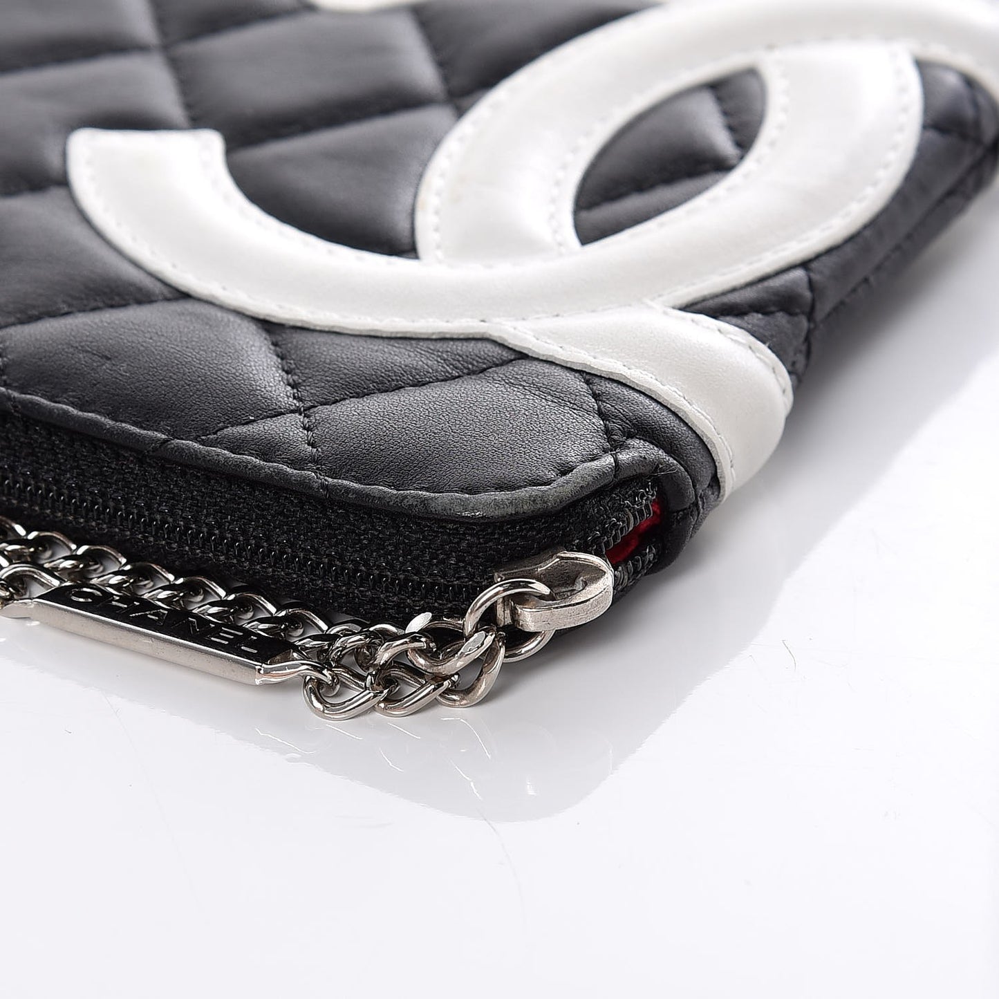 Calfskin Quilted Cambon Cosmetic Pouch Black White