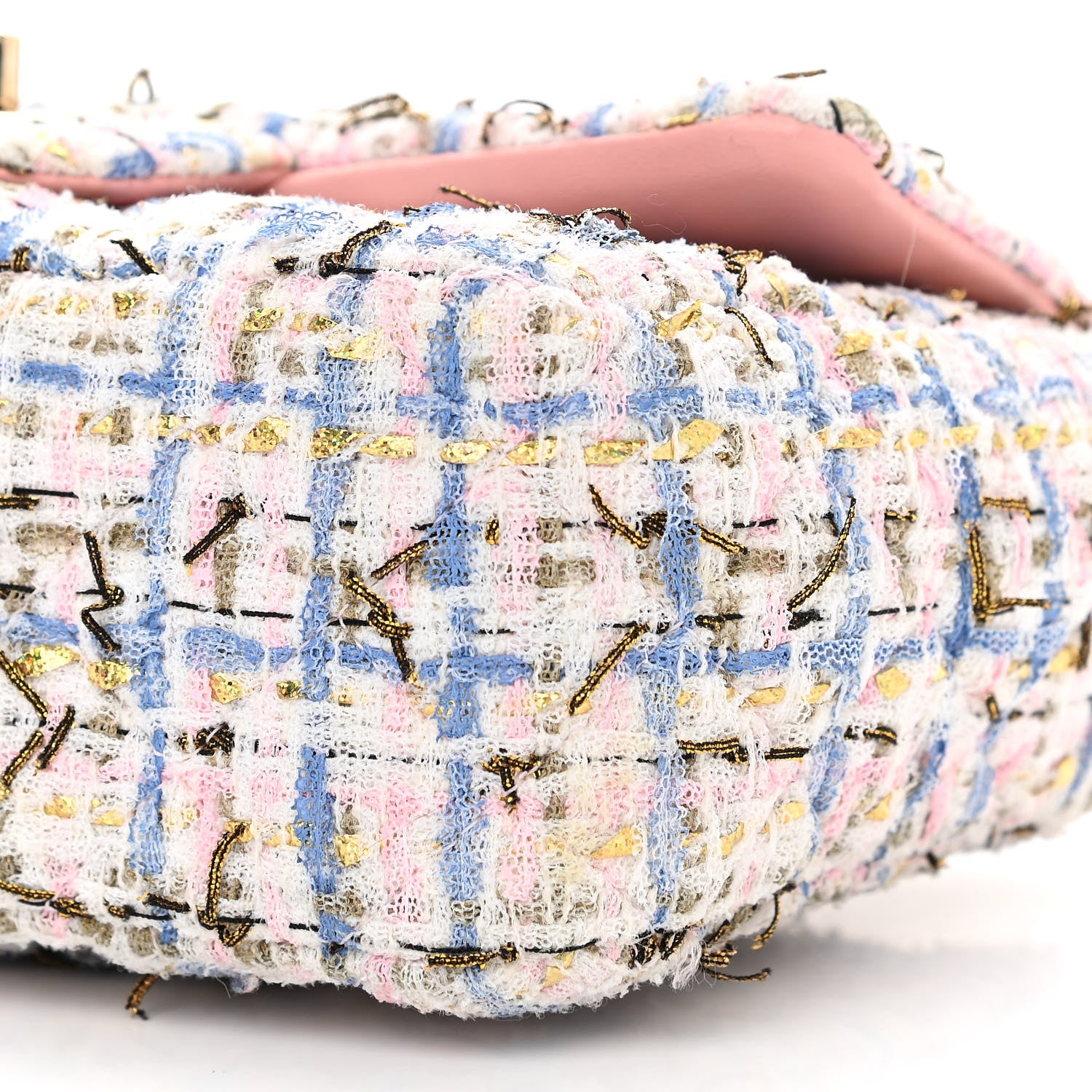 Chanel Tweed Quilted Mini Rectangular Flap Light Blue Pink Gold White 10 of 10