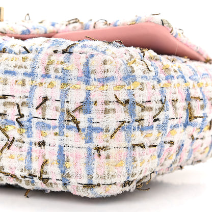 Chanel Tweed Quilted Mini Rectangular Flap Light Blue Pink Gold White 10 of 10