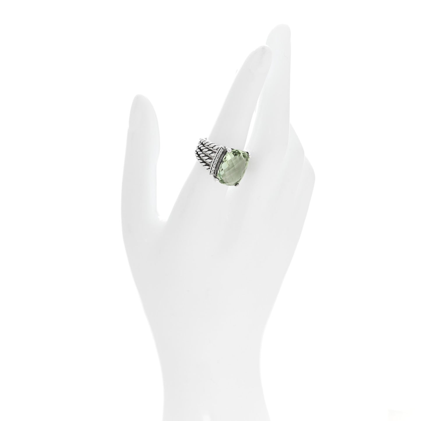 Sterling Silver Diamond Prasiolite 16mm Wheaton Ring 54 6.75