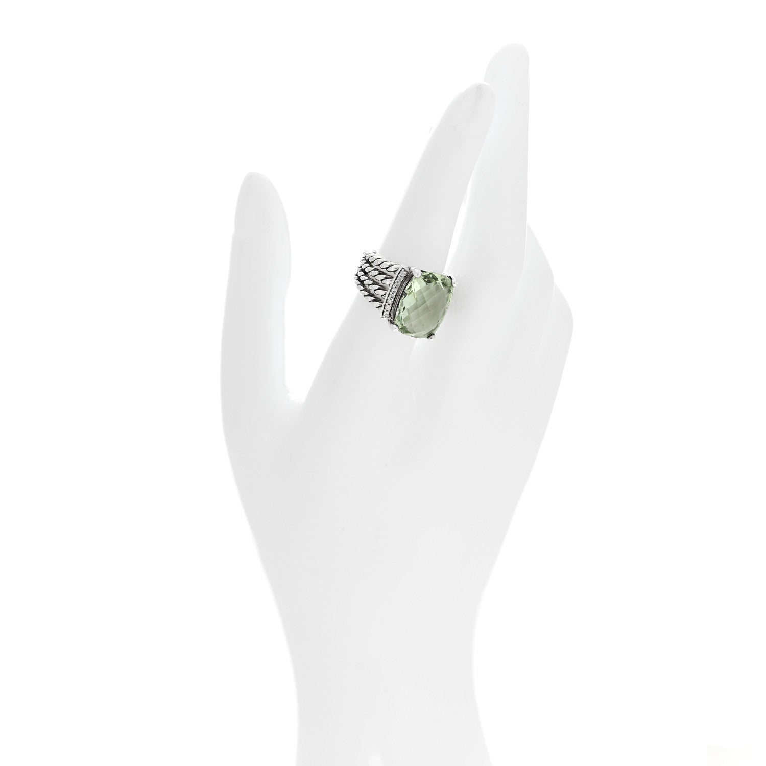 David Yurman Sterling Silver Diamond Prasiolite 16mm Wheaton Ring 54 6.75 2 of 4