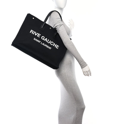 Saint Laurent Linen Calfskin Rive Gauche Tote Black 3 of 8