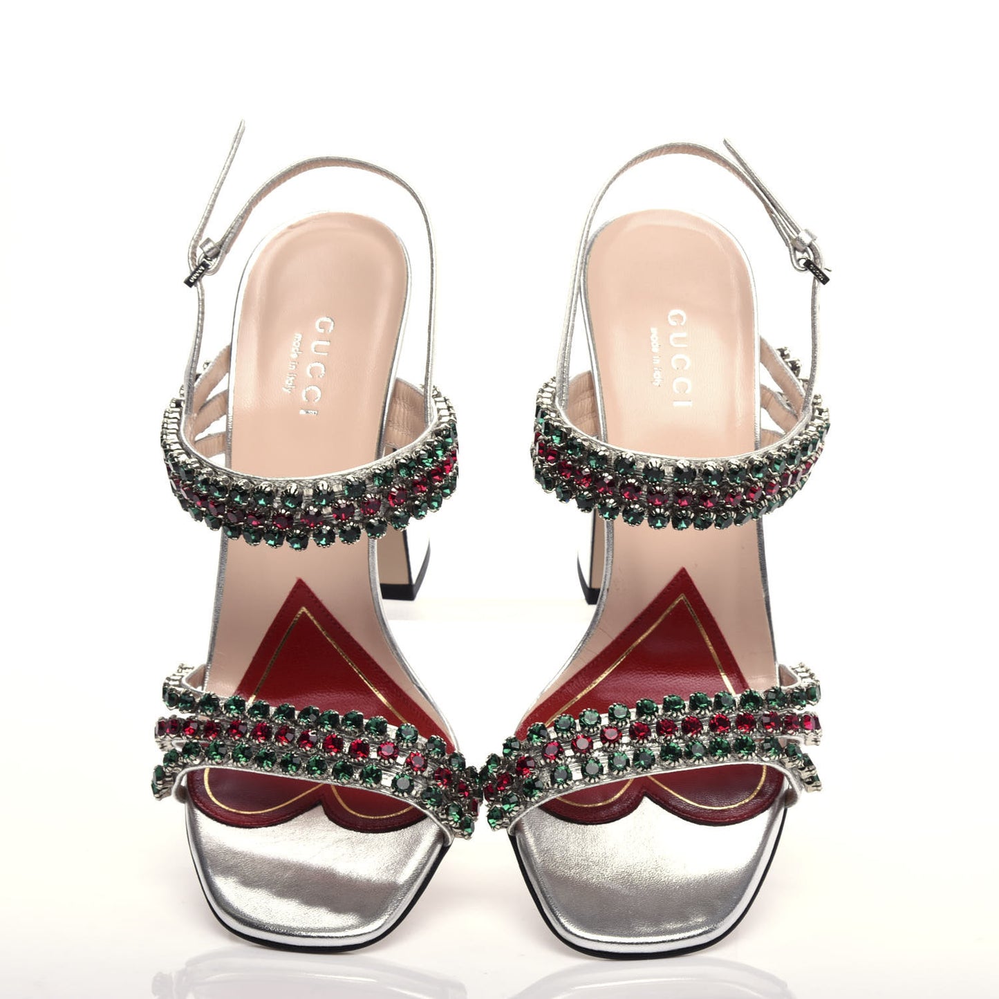 Nappa Silk Crystal Bertie High Heel Sandals 37 Argento
