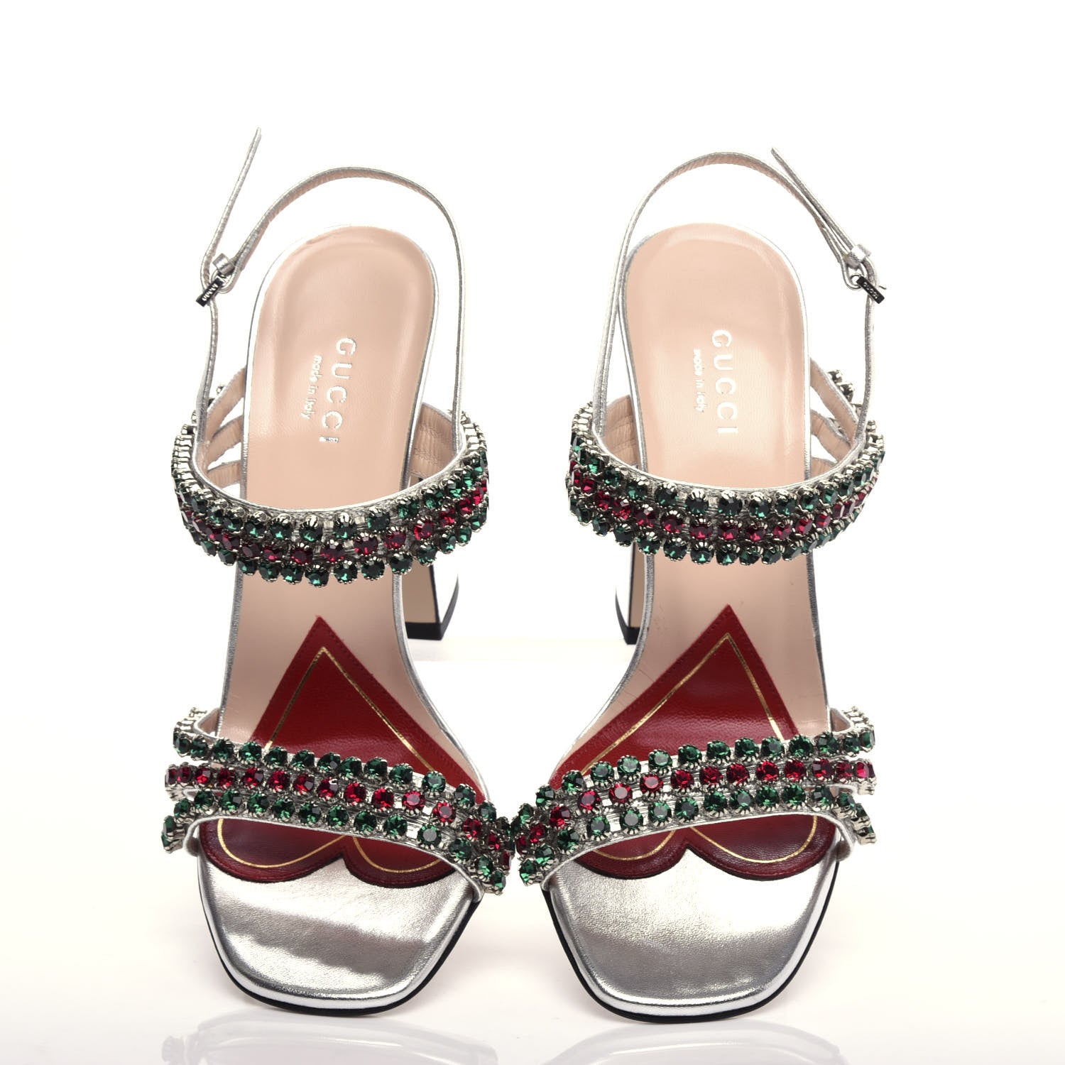 Gucci Nappa Silk Crystal Bertie High Heel Sandals 37 Argento 5 of 10