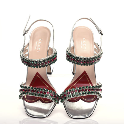 Gucci Nappa Silk Crystal Bertie High Heel Sandals 37 Argento 5 of 10
