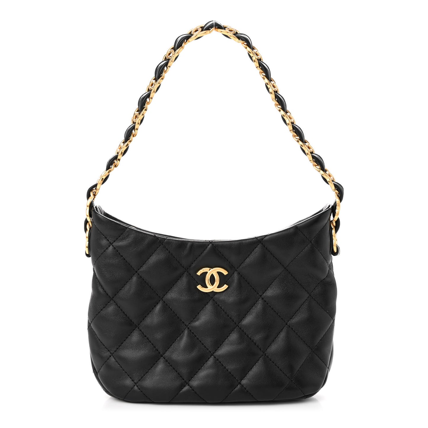 Lambskin Quilted CC Links Hobo Black