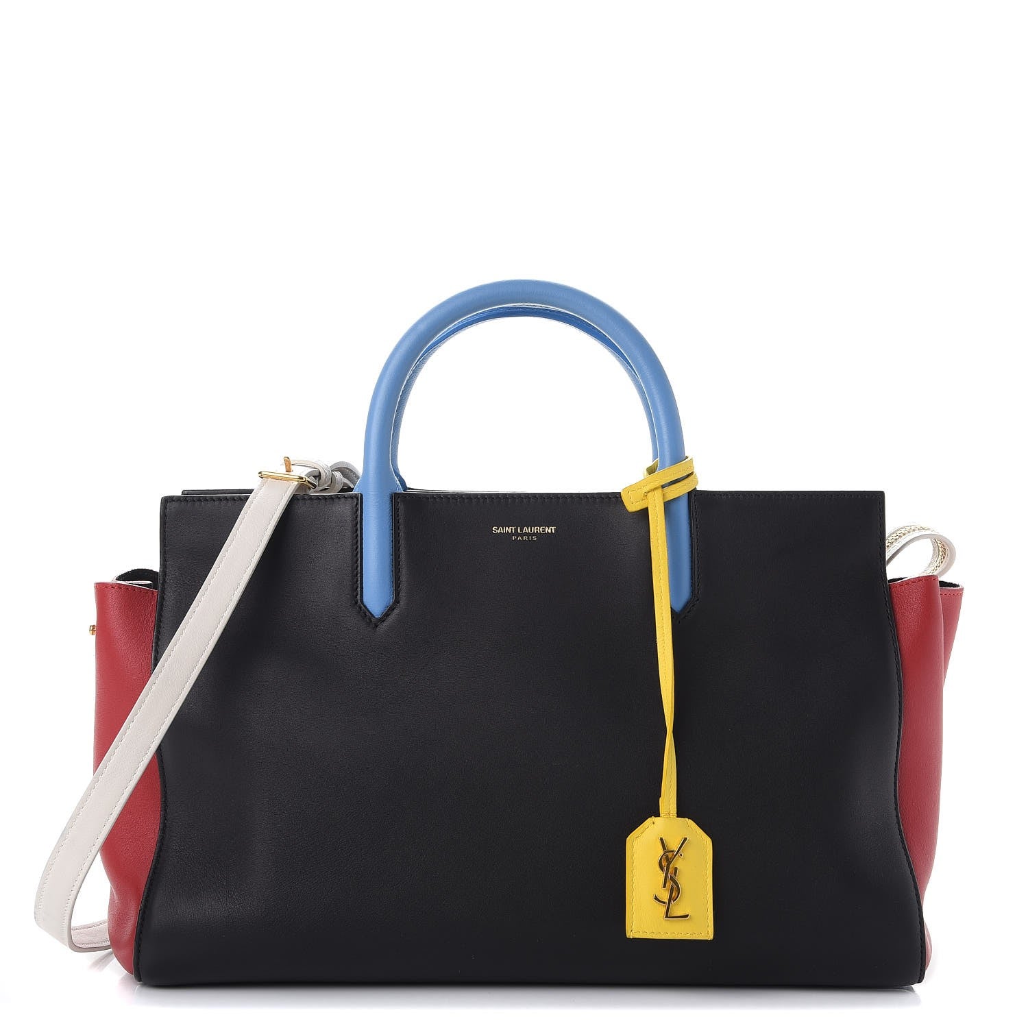 Saint Laurent Calfskin Small Cabas Rive Gauche Bag Black Red Yellow White 1 of 14