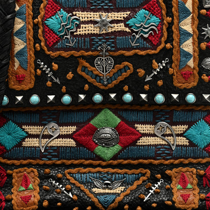Valentino Garavani Pebbled Calfskin Embroidered Rockstud Rolling Fringe Messenger Black 7 of 10