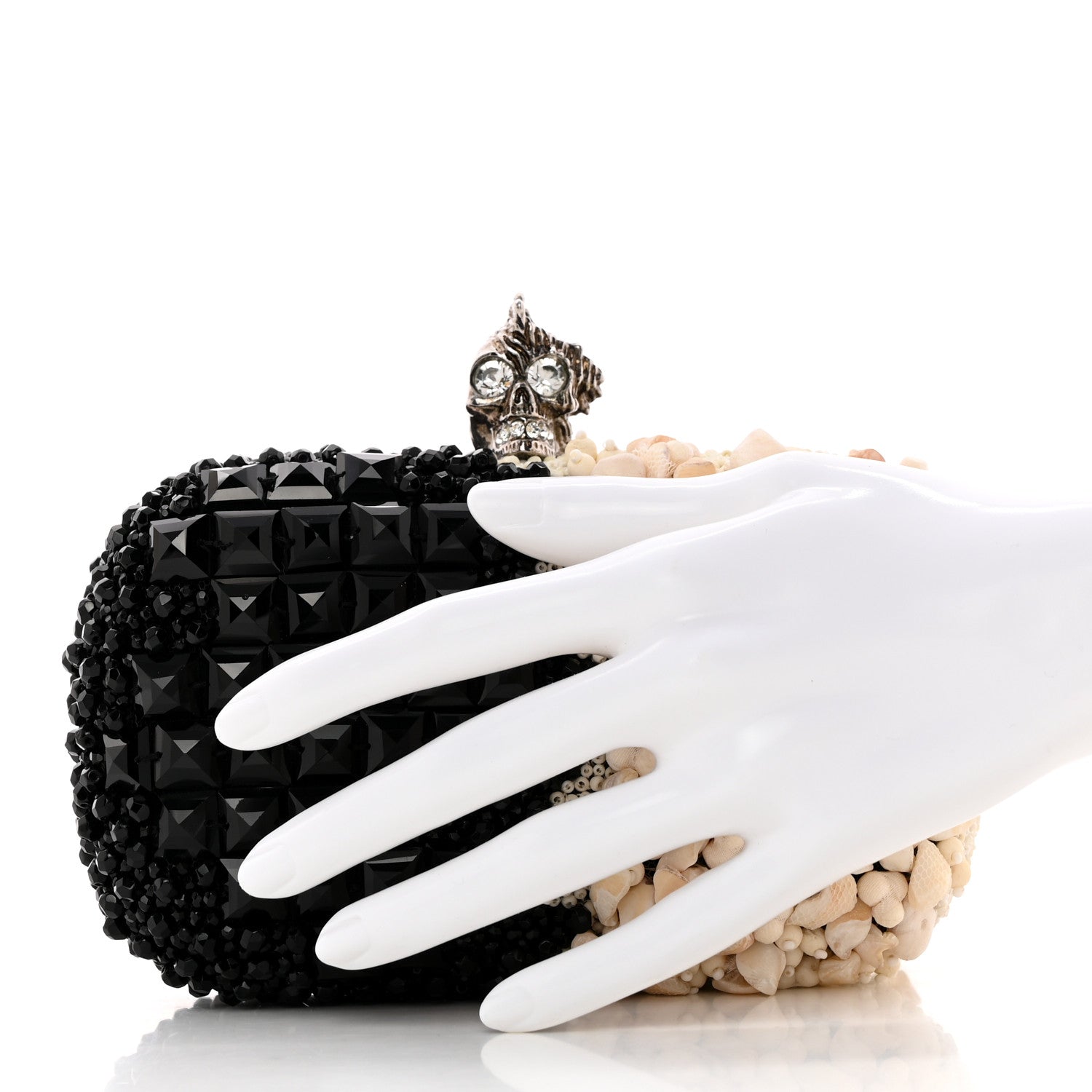 Alexander McQueen Silk Shell Embroidered Skull Box Clutch Black 2 of 9