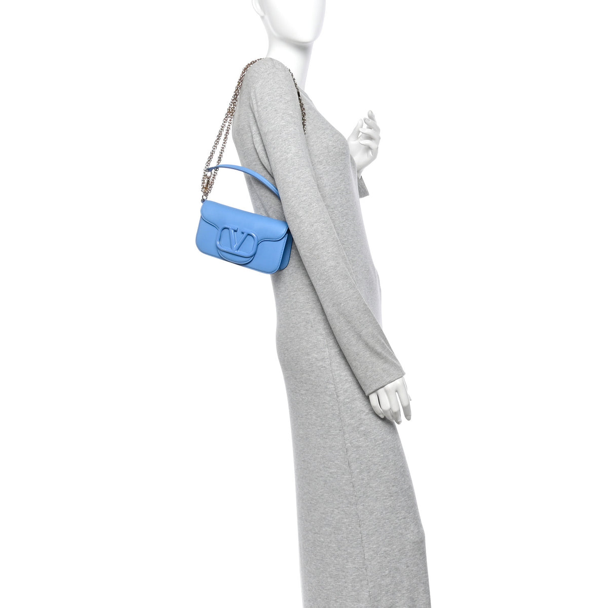 Valentino Garavani Calfskin Enamel Vlogo Small Loco Shoulder Bag Denim 2 of 11