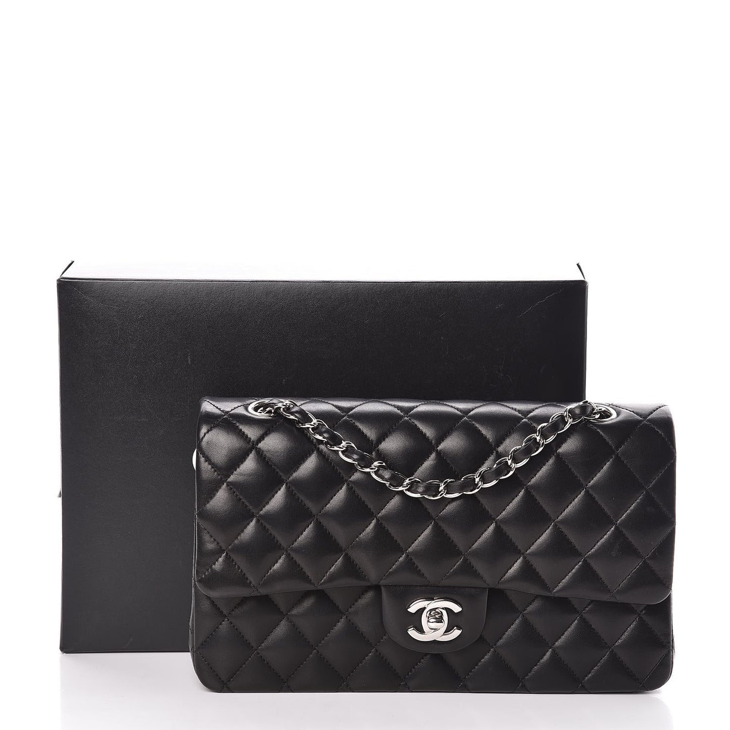Lambskin Quilted Medium Double Flap Black