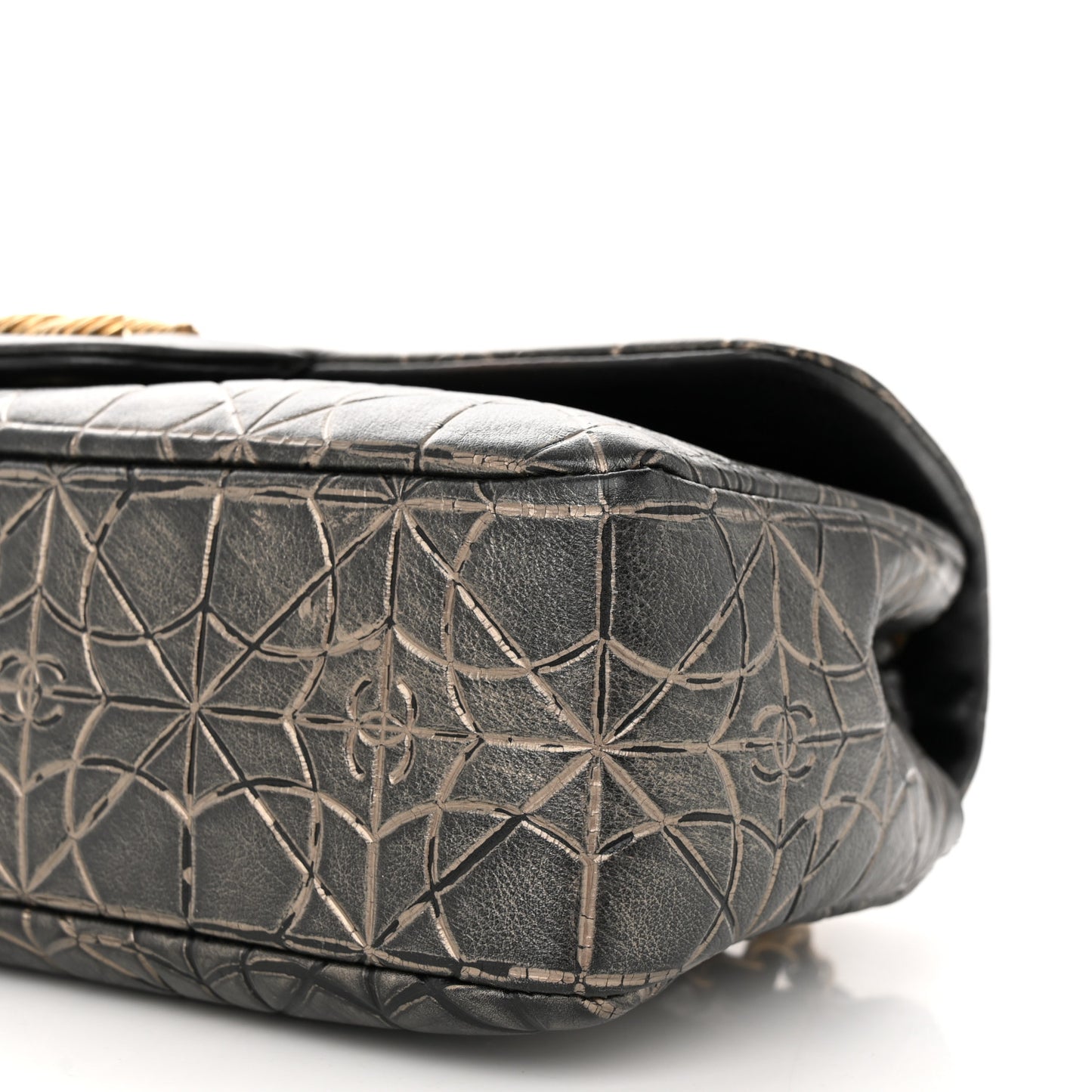 Metallized Effect Embossed Calfskin Quilted Paris Moscou Moujik Flap Black