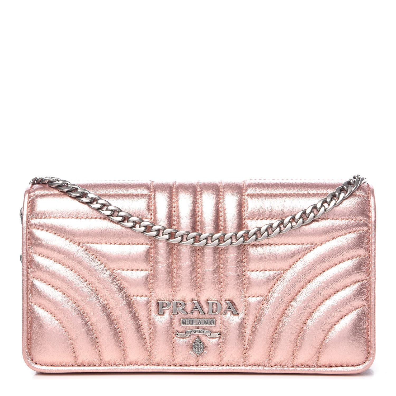 Prada Metallic Nappa Mini Impunture Diagramme Chain Crossbody Bag Rosa Mordore 1 of 12