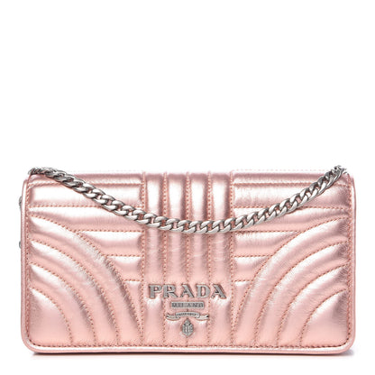 Prada Metallic Nappa Mini Impunture Diagramme Chain Crossbody Bag Rosa Mordore 1 of 12