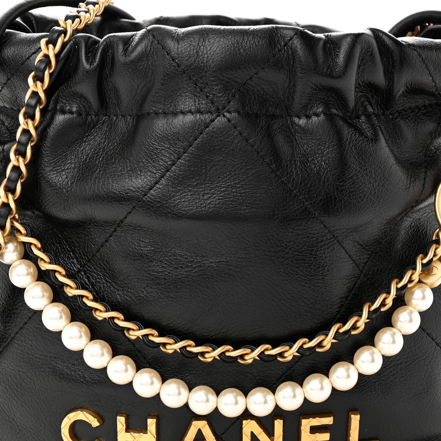 Chanel Shiny Crumpled Calfskin Quilted Pearl Mini Chanel 22 Black 8 of 11