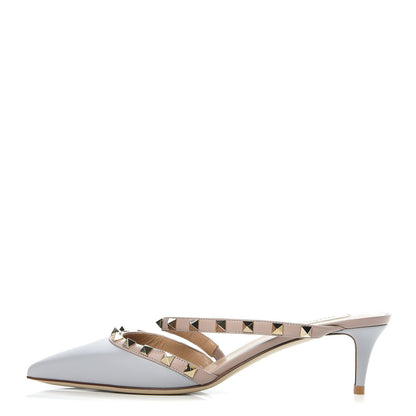 Valentino Garavani Calfskin Nappa Rockstud Cross Strap 50mm Mules 39.5 Pastel Grey Poudre 1 of 8