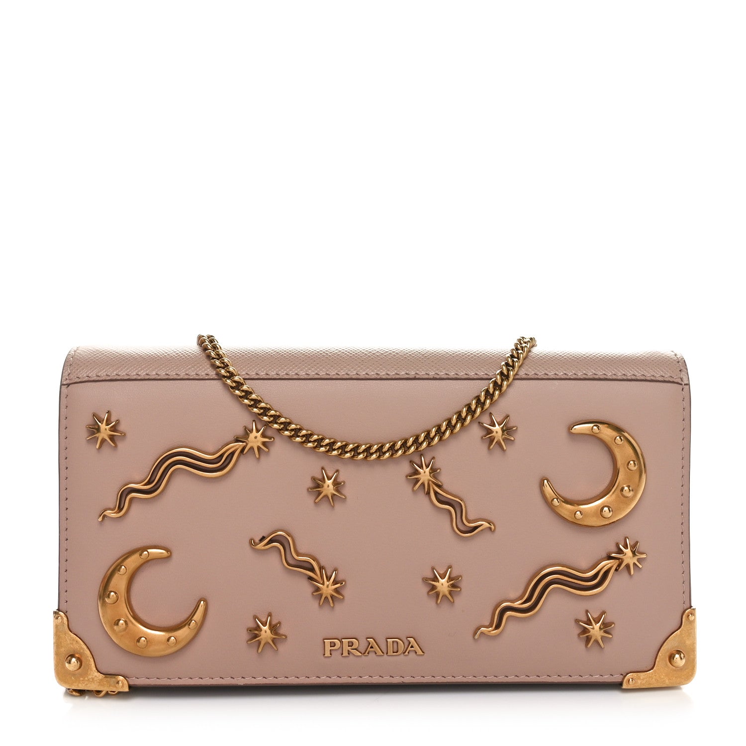 Prada City Calfskin Cahier Astrology Chain Wallet Cipria 1 of 9