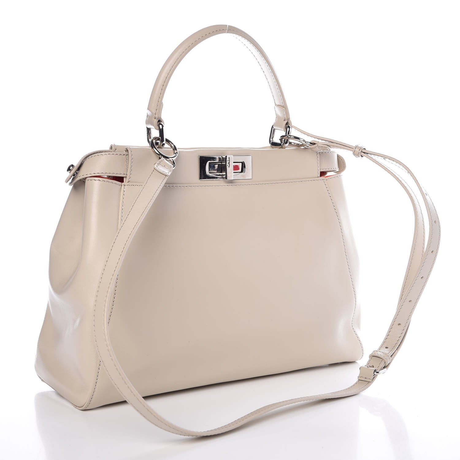 Fendi Vitello Morgan Shiny Nappa Medium Peekaboo Iconic Satchel Latte Azalea 4 of 11