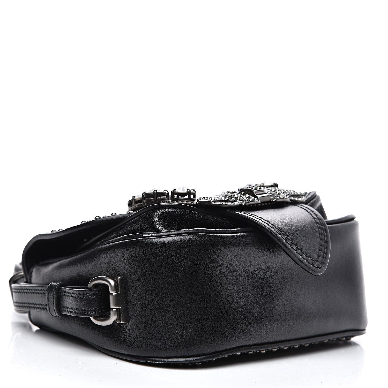 Miu Miu Goatskin Madras Soft Calfskin Crystal Embellished Lady Saddle Black 4 of 12