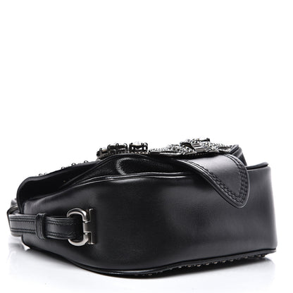 Miu Miu Goatskin Madras Soft Calfskin Crystal Embellished Lady Saddle Black 4 of 12