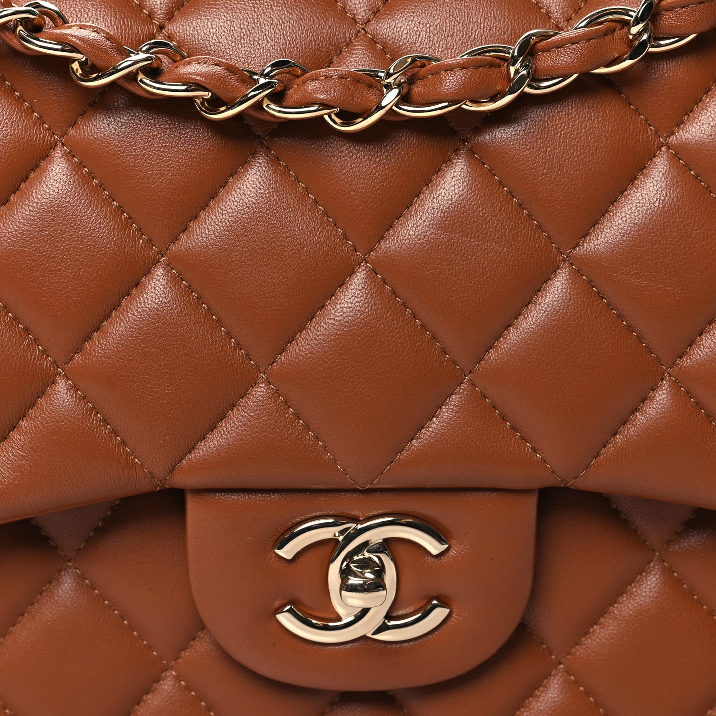 Lambskin Quilted Jumbo Double Flap Brown