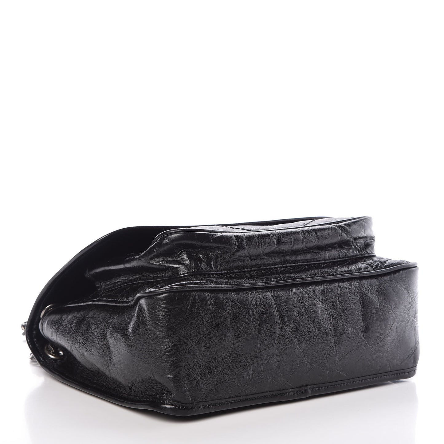 Crinkled Calfskin Matelasse Monogram Medium Niki Chain Satchel Black