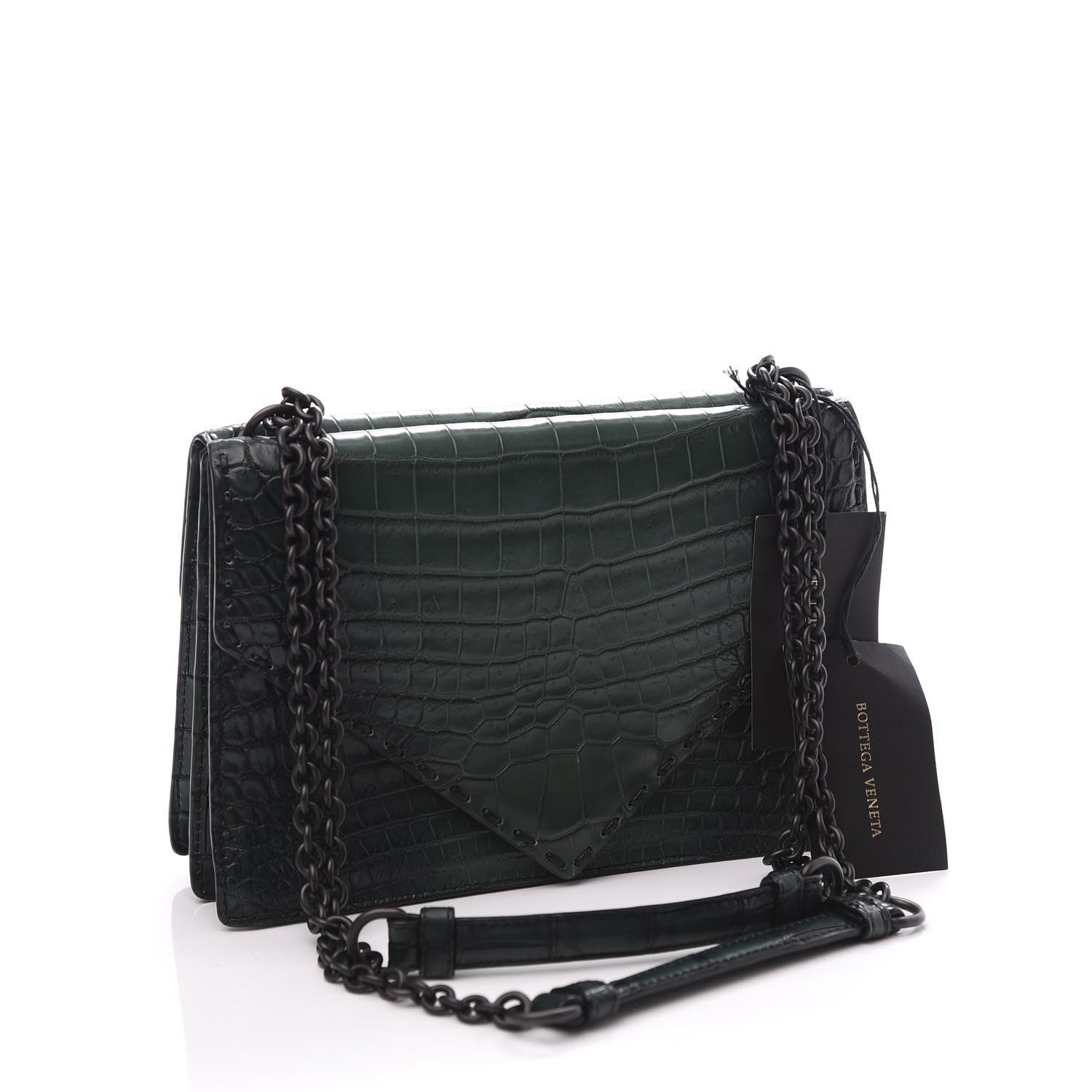 Bottega Veneta Crocodile Piano Shoulder Bag Dark Green 2 of 10