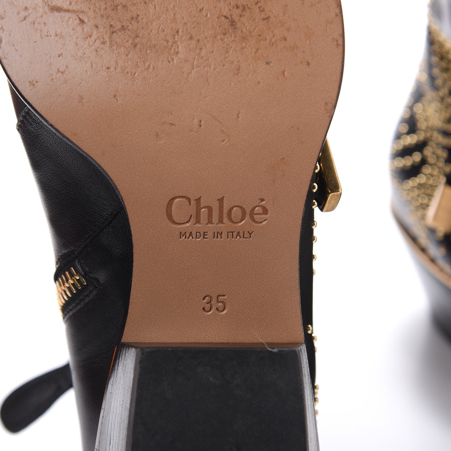 Chloe Nappa Sheepskin Studded Susanna Ankle Boots 35 Black Gold 9 of 15
