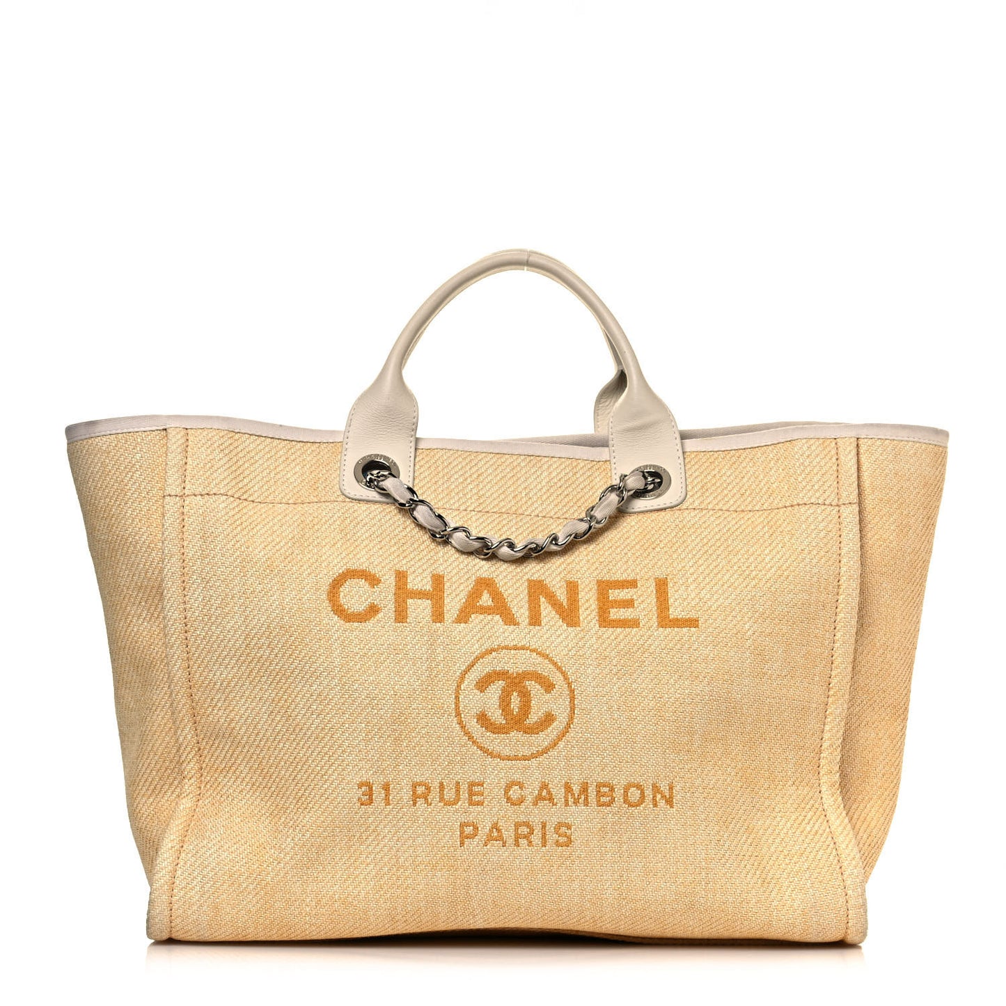 Woven Straw Raffia Medium Deauville Tote Beige