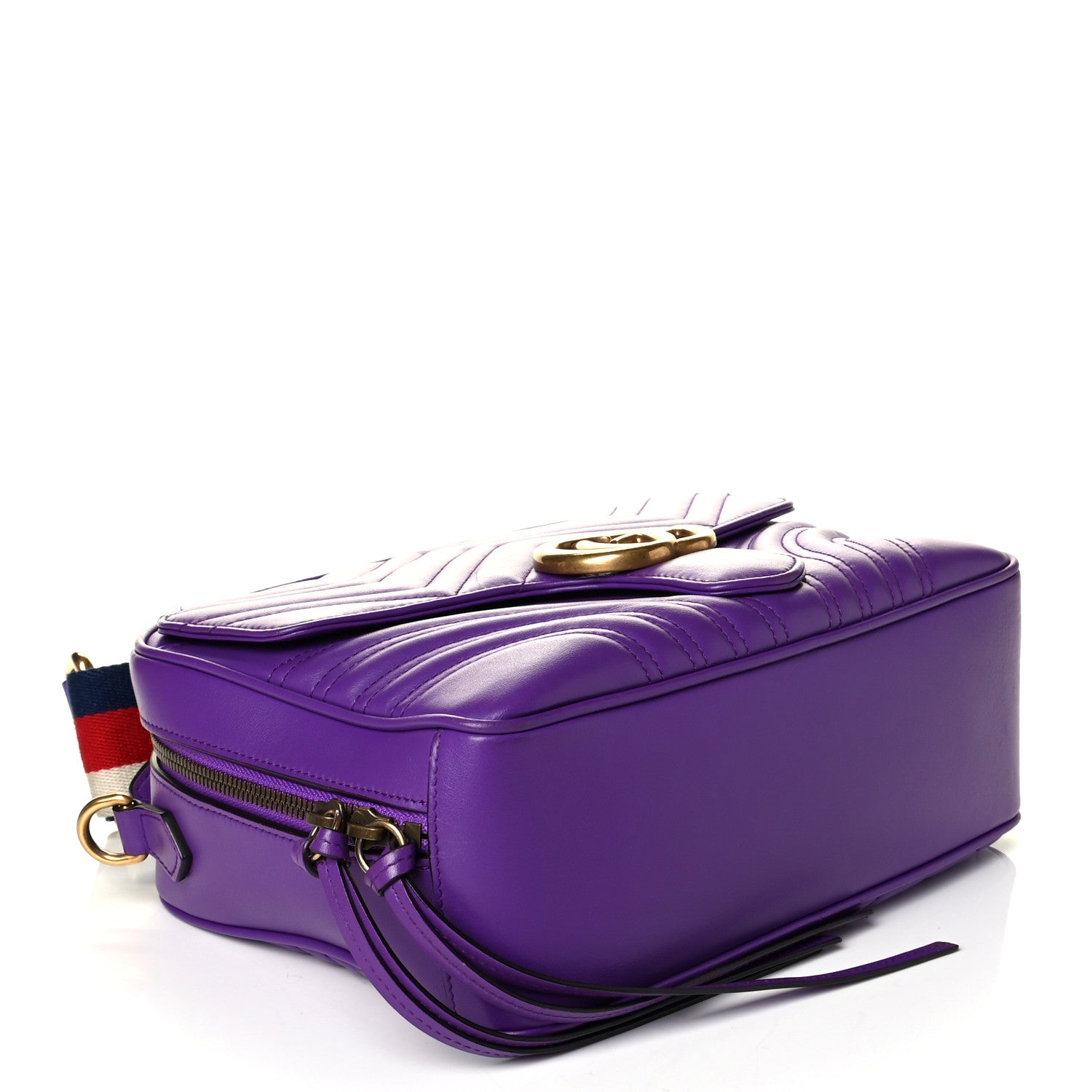 Gucci Calfskin Matelasse Sylvie Web Small GG Marmont Top Handle Shoulder Bag Shine Purple 3 of 8