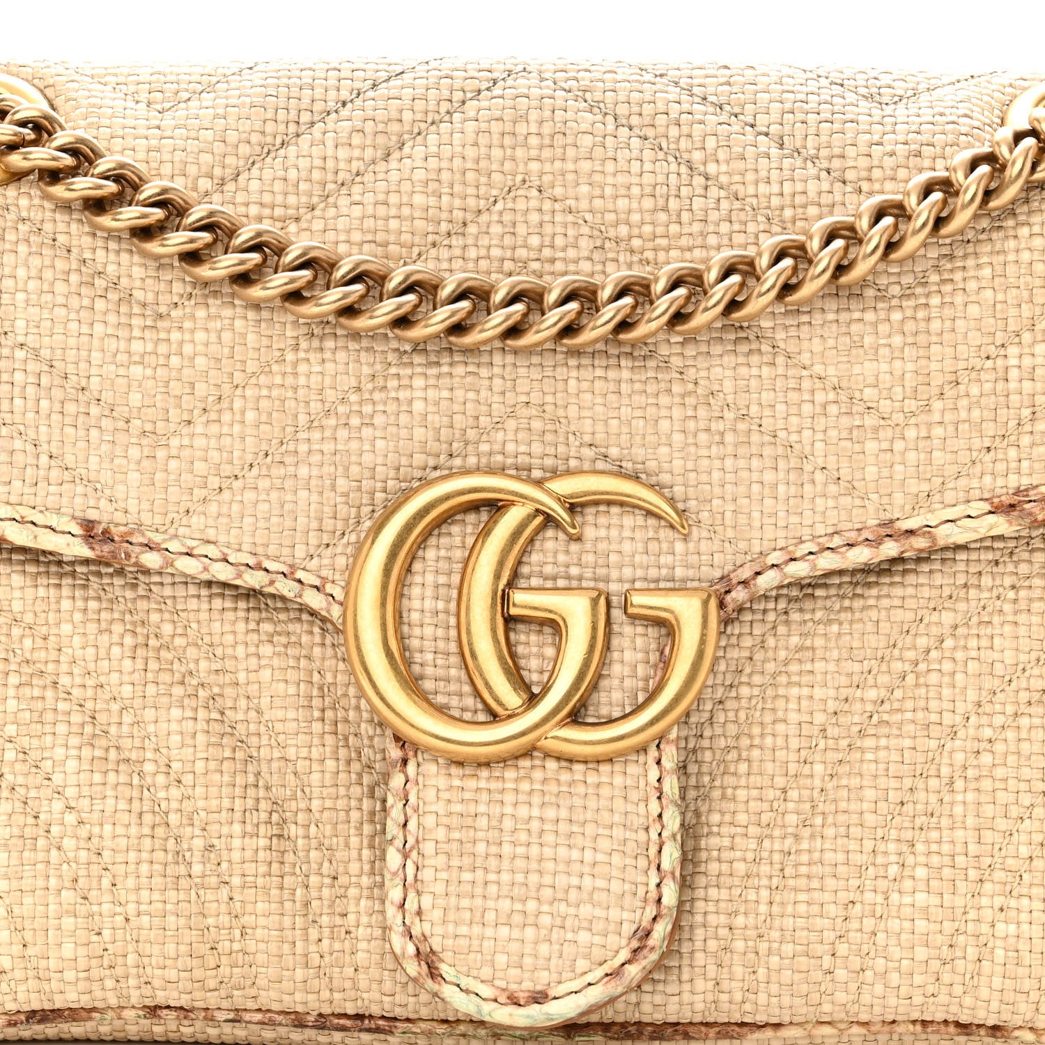 Gucci Raffia Elaphe Matelasse Small GG Marmont Shoulder Bag Natural Cream Brown 8 of 11