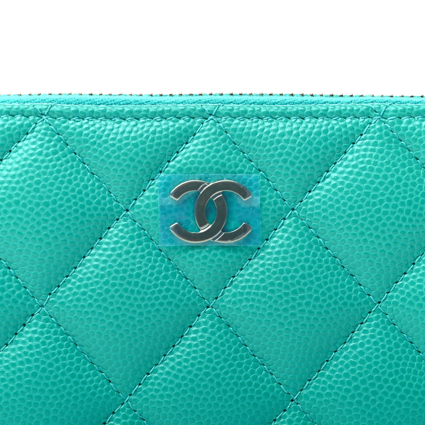 Caviar Quilted Small Zip Around Wallet Turquoise