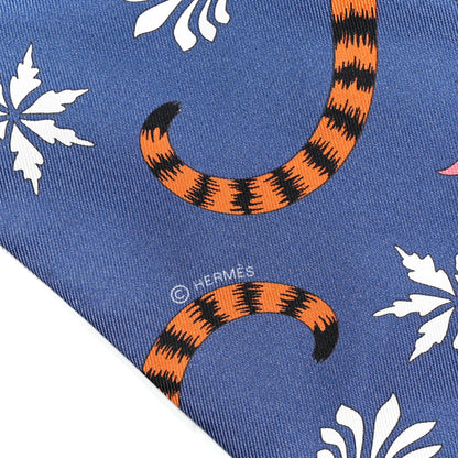 Hermes Silk Twill-Up Les Lopards Maxi Twilly Bleu Orange Gris Argent 3 of 4
