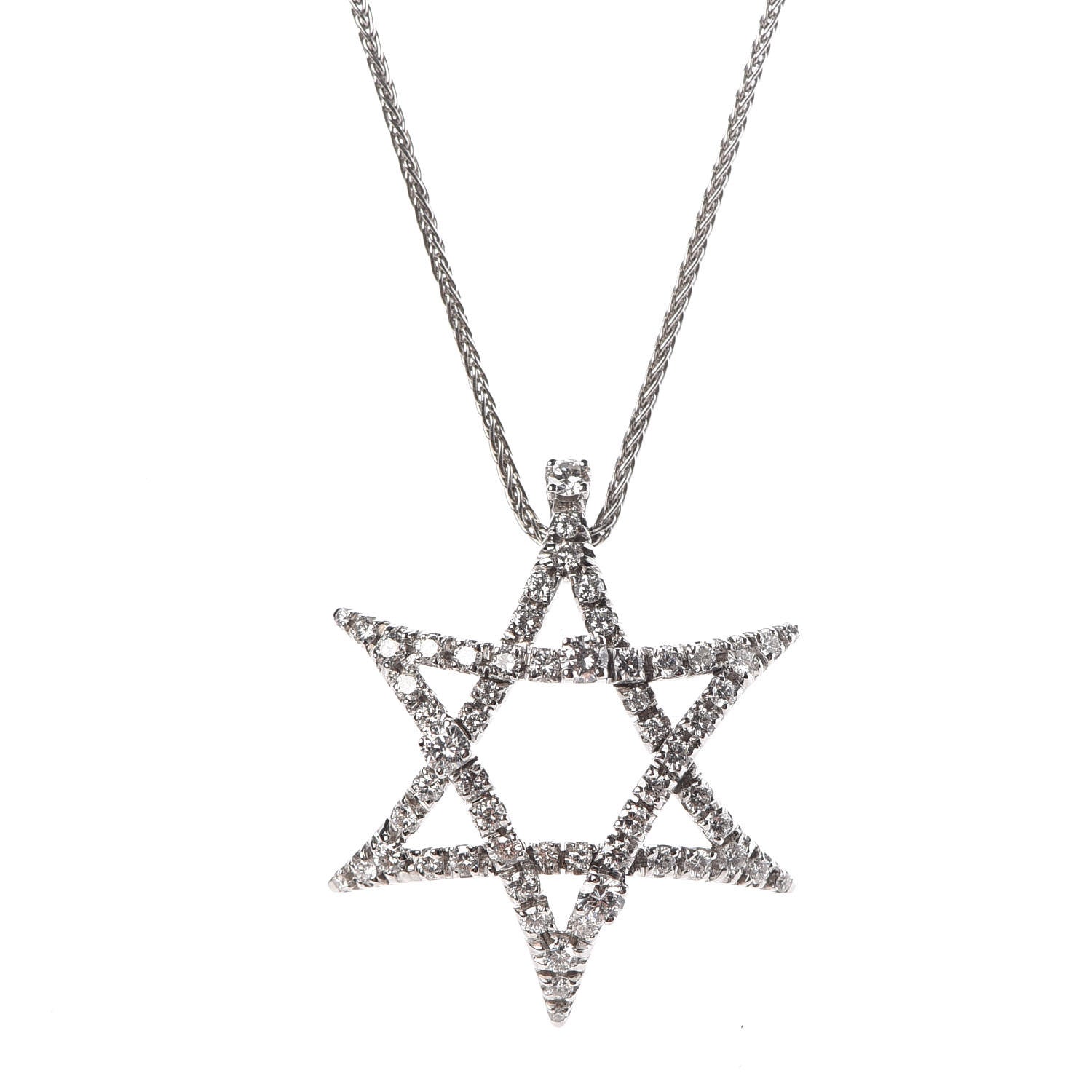 Damiani 18K White Gold Diamond Star of David Pendant Necklace 4 of 6
