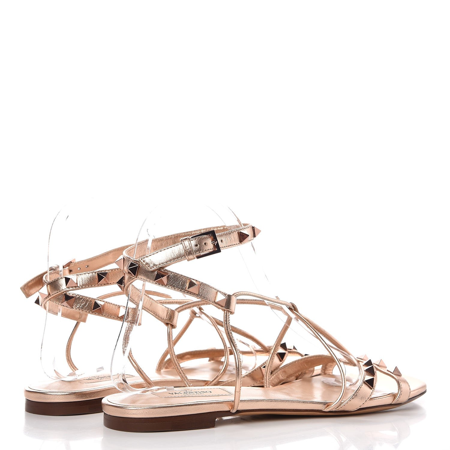 Valentino Garavani Metallic Nappa Rockstud Criss Cross Ankle Wrap Flat Sandals 39 Rame 4 of 7