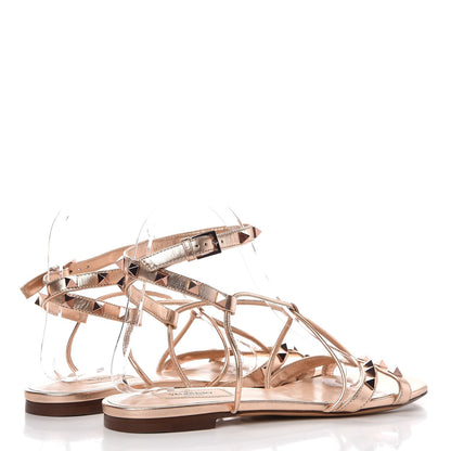 Valentino Garavani Metallic Nappa Rockstud Criss Cross Ankle Wrap Flat Sandals 39 Rame 4 of 7