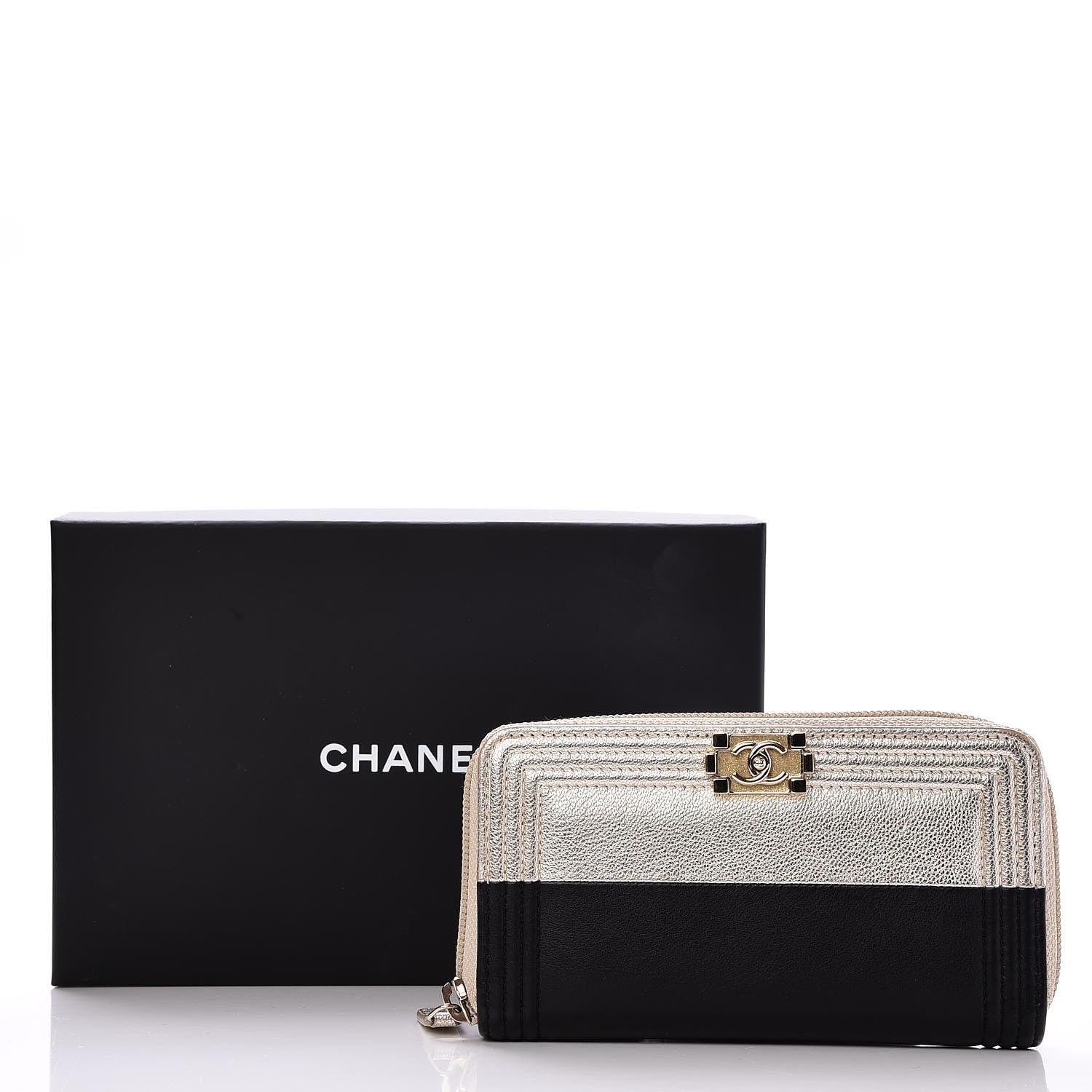 Chanel Lambskin Boy Zip Around Wallet Black Gold 9 of 9