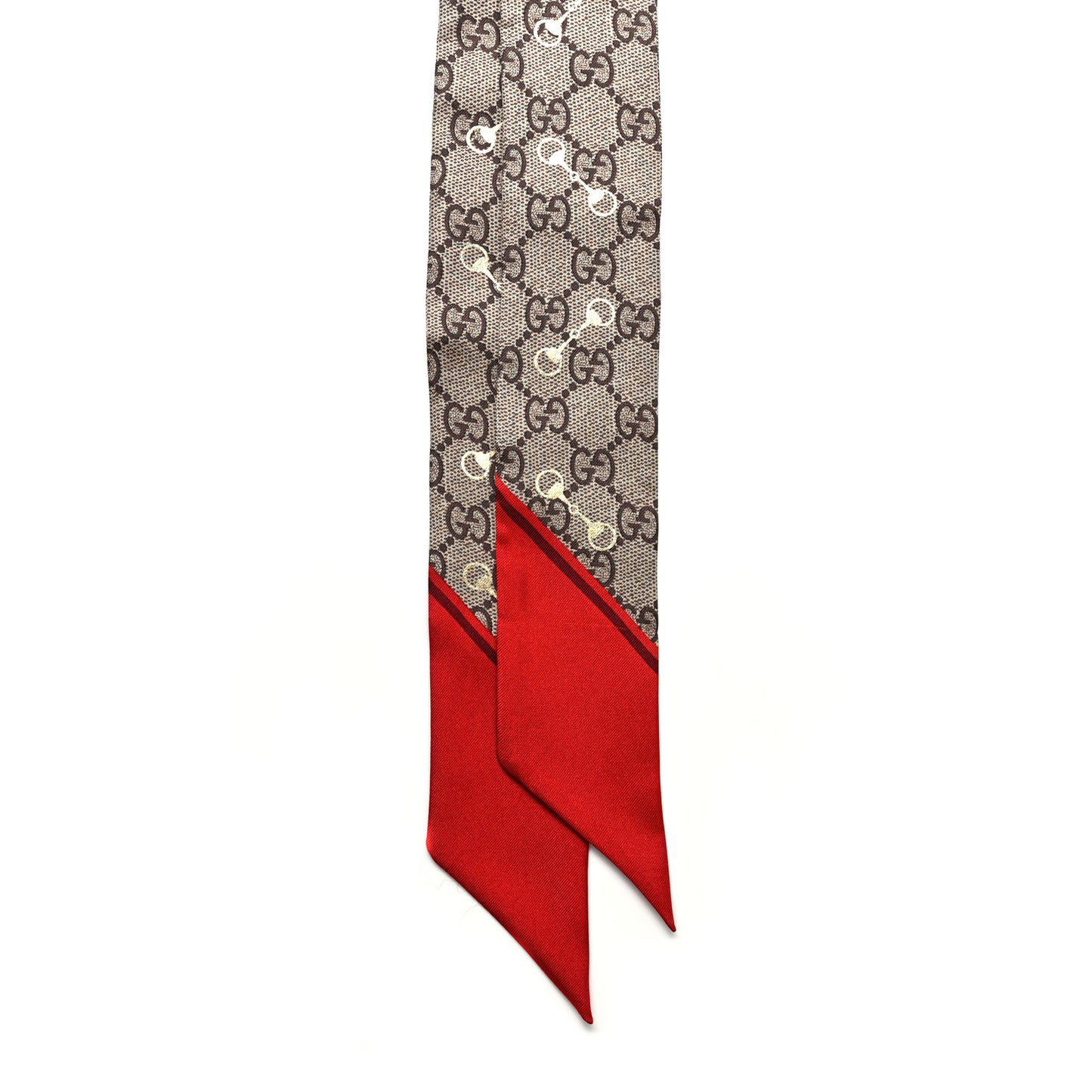 Silk Twill GG Monogram Gold Horsebity Neck Bow Scarf Flame