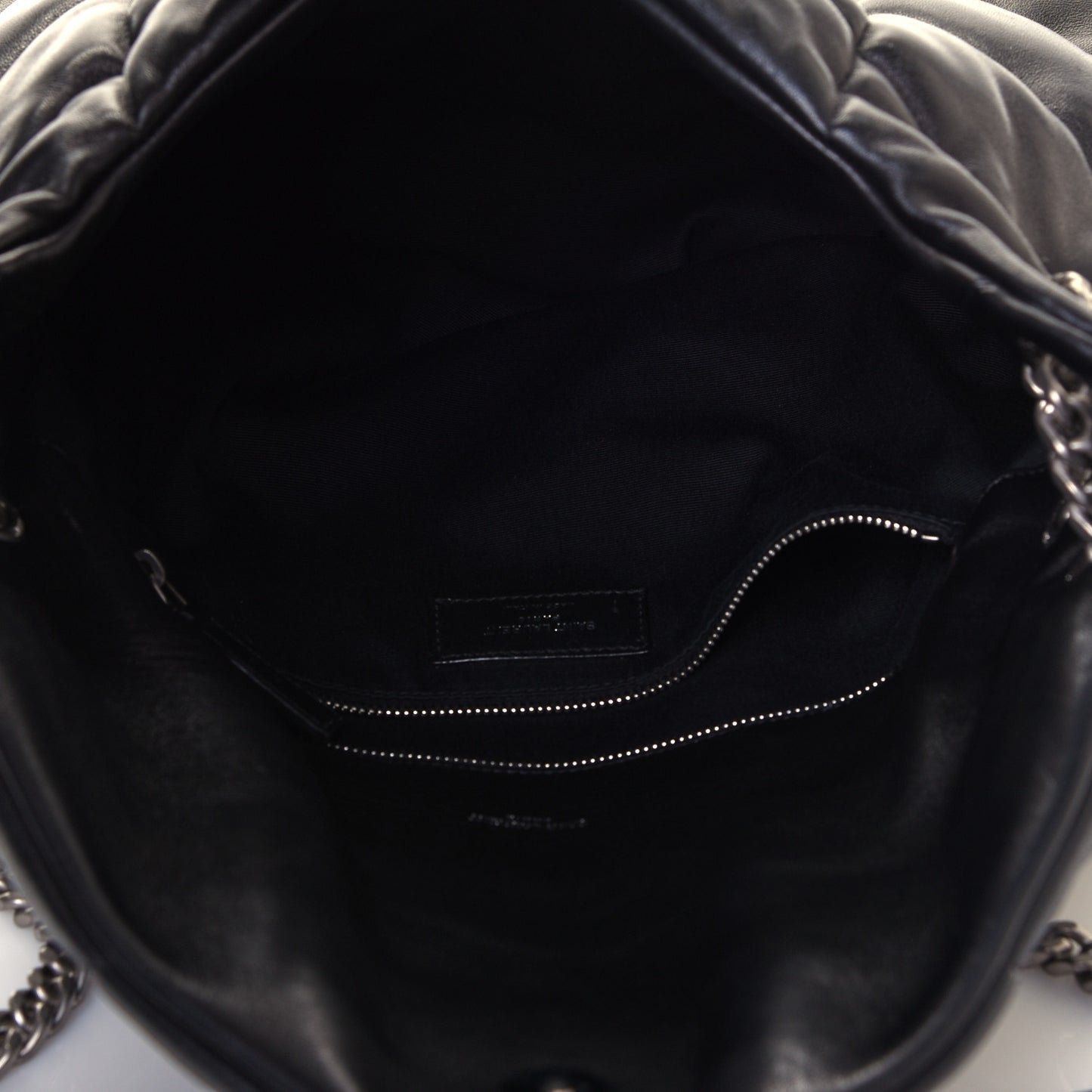 Lambskin Quilted Medium Loulou Puffer Monogram Chain Satchel Black