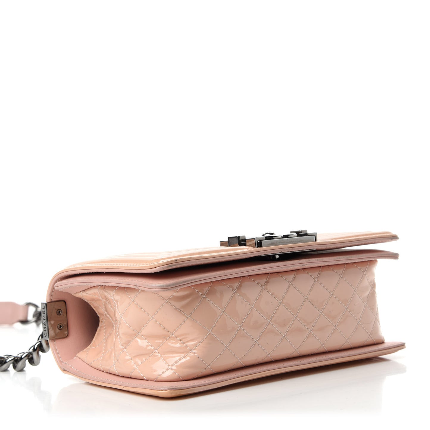 Patent Chevron Quilted Medium Boy Flap Light Pink